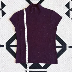 Worth Flecked Cap Sleeve Mockneck Wool Cashmere Sweater Dark Purple Small thumbnail 3