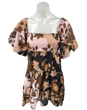 Vici Multicolor Floral Short Puff Sleeve Smocked Tiered A Line Mini Dress Size S thumbnail 1