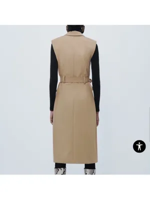 Zara Sleeveless Double-Breasted Belted Maxi Dress in Tan thumbnail 6
