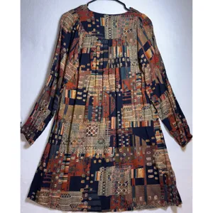 ETHYL Boho Patchwork Geometric Smocked V-Neck Rayon Mini Dress H2507D1-SWANK thumbnail 2