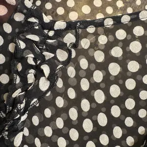 SilkLand Vintage Y2K Black White Polka Dot 100% Silk Ruffle Sheer Top XL thumbnail 8