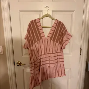 Free People Pink and Brown Striped V-Neck Dress thumbnail 2