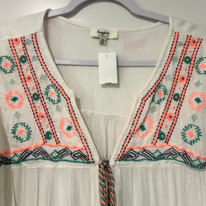 Hayden Los Angeles Open Top Cord Tie Front Embroided Gauze Cover Up XL thumbnail 2