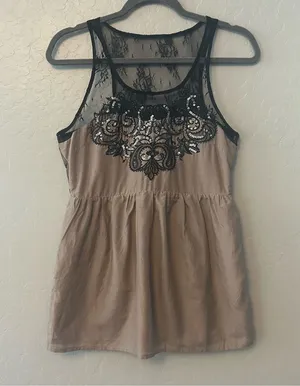 Miss Me silk blend sequined lace peplum babydoll tank blouse size medium y2k thumbnail 1