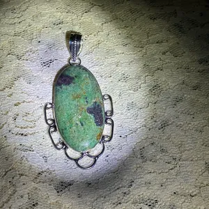 Oval Green Chrysocolla Gemstone Silver Plate Pendant thumbnail 7