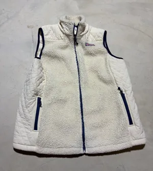 Vineyard vines Cream Sherpa Fleece Vest with Navy Trim medium thumbnail 1