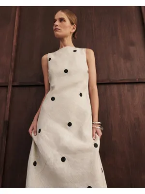 NWT DISSH Beverly in Natural Spot Linen Scoop Back Sleeveless Maxi Dress US 6 thumbnail 3