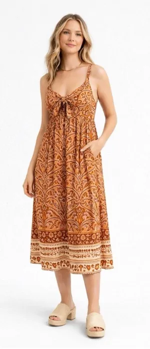 Knox Rose boho western Wide Strap Sleeveless A-Line Dress S thumbnail 1