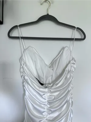NWT Akira White‎ Strapless Ruched Satin Mini Dress Size XL thumbnail 3