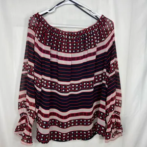 NWOT Ann Taylor LOFT women’s black red elastic sleeve off‎ shoulder blouse XL thumbnail 6