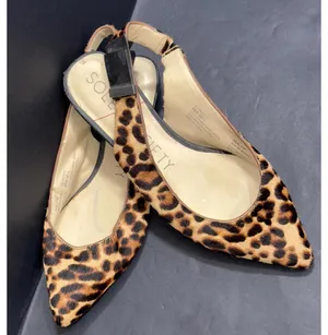 Sole Society Leopard Cow Hair Upper Slingback Point Toe Y2K Flats Women's Size 6 thumbnail 1