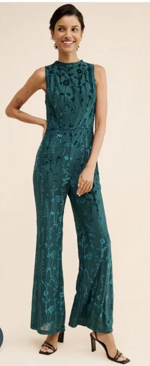 Hutch Floral Velvet Burnout‎ Jumpsuit In Dark Green Size Large Sleeveless thumbnail 1