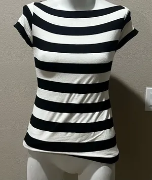 Bailey 44 stretchy black and white short sleeve tshirt blouse thumbnail 1