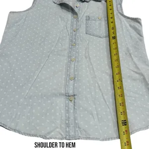 Per Se‎ Baby Blue White Polka Dot Chambray Button up Vest Country Rodeo Size S thumbnail 10
