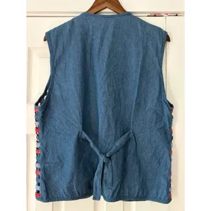 Koret City Blues‎ Vintage Woven Denim Vest Plaid Gingham Lattice Button Front L thumbnail 2