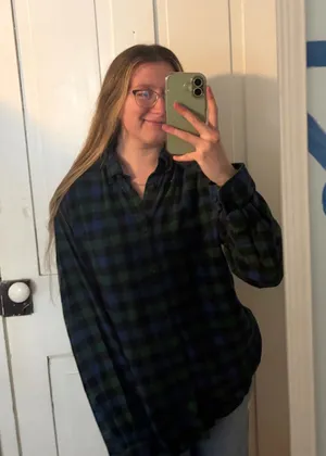 Eddie Bauer blue and green cotton flannel thumbnail 1