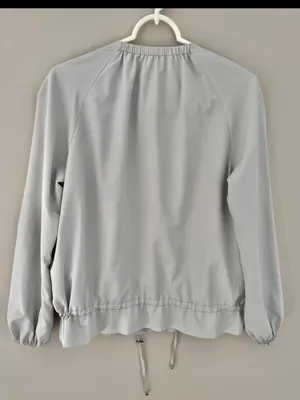 Zara Light Gray drawstring tie front peplum  Bomber windbreaker Jacket thumbnail 7