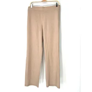 L Neiman Marcus pants 100% Cashmere beige pink wide-leg knit pull-on lounge thumbnail 2