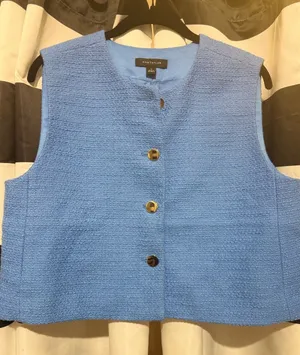 Ann Taylor Factory Sky Blue Bouclé Button Vest thumbnail 1