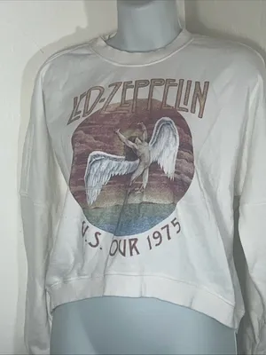 Led Zeppelin White Graphic Cropped Sweatshirt Size M thumbnail 1