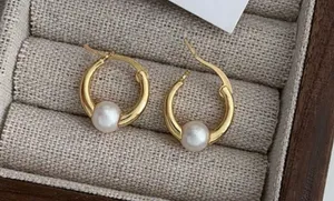 Elegant White Pearl Hoop Earrings for Women thumbnail 3