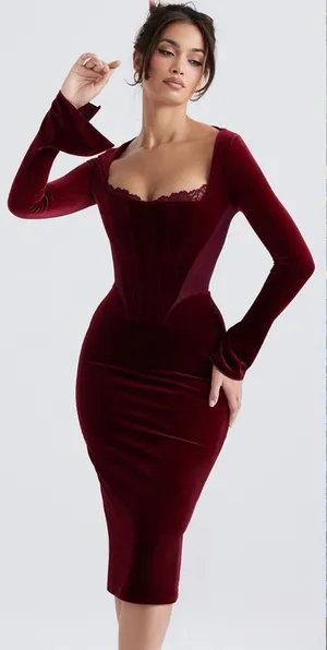 House of CB Solaine Velvet Corset Gown S Burgundy Gothic Vampire thumbnail 1