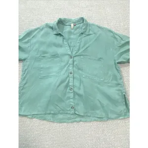 Pilcro Anthropologie Green Linen Blend Short Sleeve Button Up Cropped Shirt S thumbnail 13