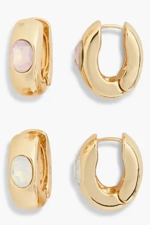 Gold Tone Hoop Earrings Natasha Lead Compliant Fashion Jewelry Chic‎ NWT thumbnail 1