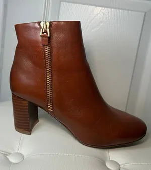 Jeffrey Campbell Prianka Cognac Leather Ankle Booties Block‎ Heel Brown Size 8 thumbnail 1