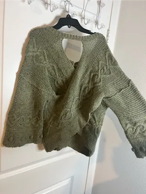 Far Away From Close Wool Blend Crossback Sweater Anthropologie Cable Cardigan S thumbnail 10