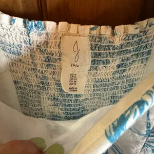 Joie White Midi linen blend beach Dress with Blue Botanical Print Size 6 thumbnail 6