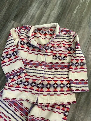 BedHead Aztec Print Flannel Pajama Set Small White thumbnail 2