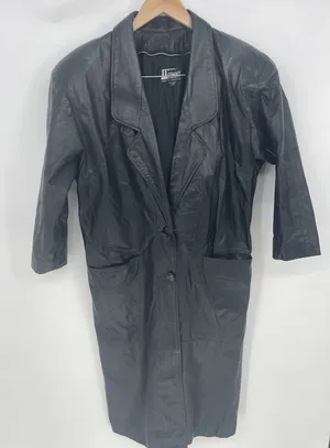 Vtg WOMENS COMINT LONG‎ BLACK LEATHER COAT SIZE Medium thumbnail 1