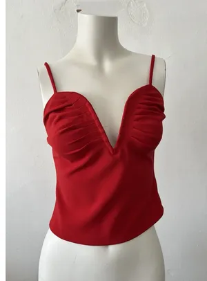 Astr The Label Pleated Scarlet Red Pleated Smocked Bustier Strappy Tank Top S thumbnail 1