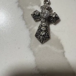 Silver-Tone Crystal Cross Pendant - Clear Stones thumbnail 5