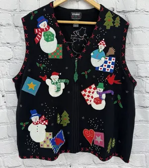 Vintage Designers Originals Studio Christmas Sweater Vest 2X Plus Zip Black thumbnail 1
