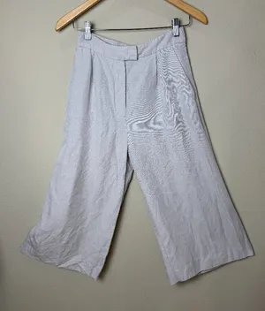 MANGO Suit Cropped Khaki Tan Linen Blend Trousers Pants Size 2 thumbnail 1