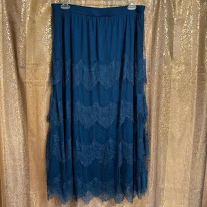 Soft‎ Surroundings Frederica Lace Maxi Skirt Dark Teal Blue Large NWT thumbnail 2