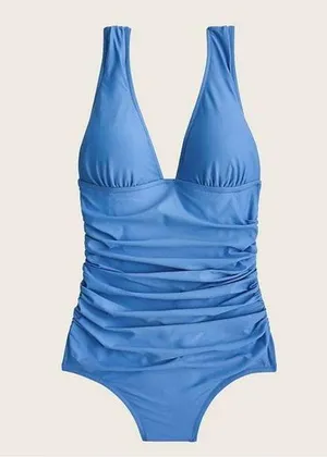 NWT J.Crew Ruched Femme Blue Padded One Piece Swimsuit Size 18 thumbnail 1