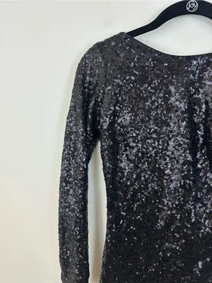 DRESS THE POPULATION Kelly Black Sequin Mini Dress Zipper Back Size XS thumbnail 3