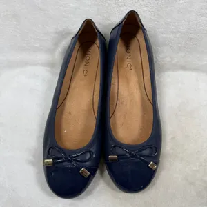 Vionic Minna Navy Blue Leather Cap Toe Ballet Flats Orthotic Bow Shoes 7 thumbnail 5