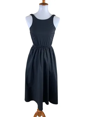 Moon River XS Black Cutout Midi Dress Sleeveless Elastic Waist Minimalist thumbnail 2