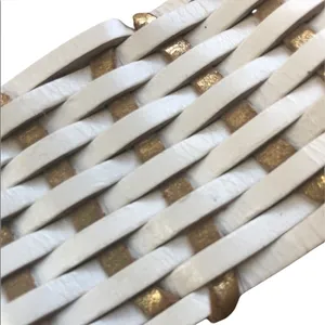 VTG Leather Woven White Bronze Belt Large Oval Brass Buckle Size M Boho thumbnail 3