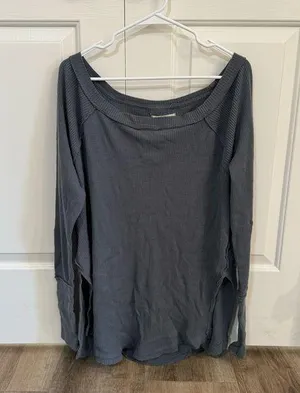 Free People Blue Gray Oversized Long Sleeve Size S thumbnail 1