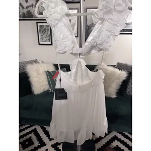 Mac‎ Duggal 55688 Chiffon White Cut-Out Waist Ruffle Mini Dress Size 6 MSRP $348 thumbnail 5