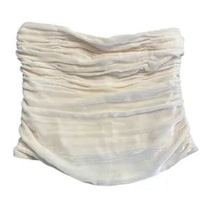 Reformation Cream Ivory Silk Blend Ruched Velvet Tube Top Corset Bustier Size 4 thumbnail 5
