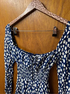 Reformation Rue Long Sleeve Mini Dress Crepe Spotted Lolita Blue White 0 thumbnail 7