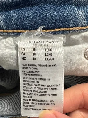 American Eagle Strigid Curvy Embellished Bling Super High Waist Baggy Straight Jeans sz 10L thumbnail 13