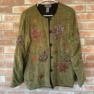 Indigo Moon Vintage Embroidered Jacket Women’s Medium Green Forest Witchy Boho thumbnail 1