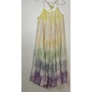 STORIA Tie Dye Maxi Dress Colorful Sleeveless Tasseled Straps Size S 100% Rayon thumbnail 4